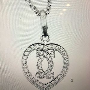 CARTIER 18K White Gold Diamond Heart Double C Pendant Necklace